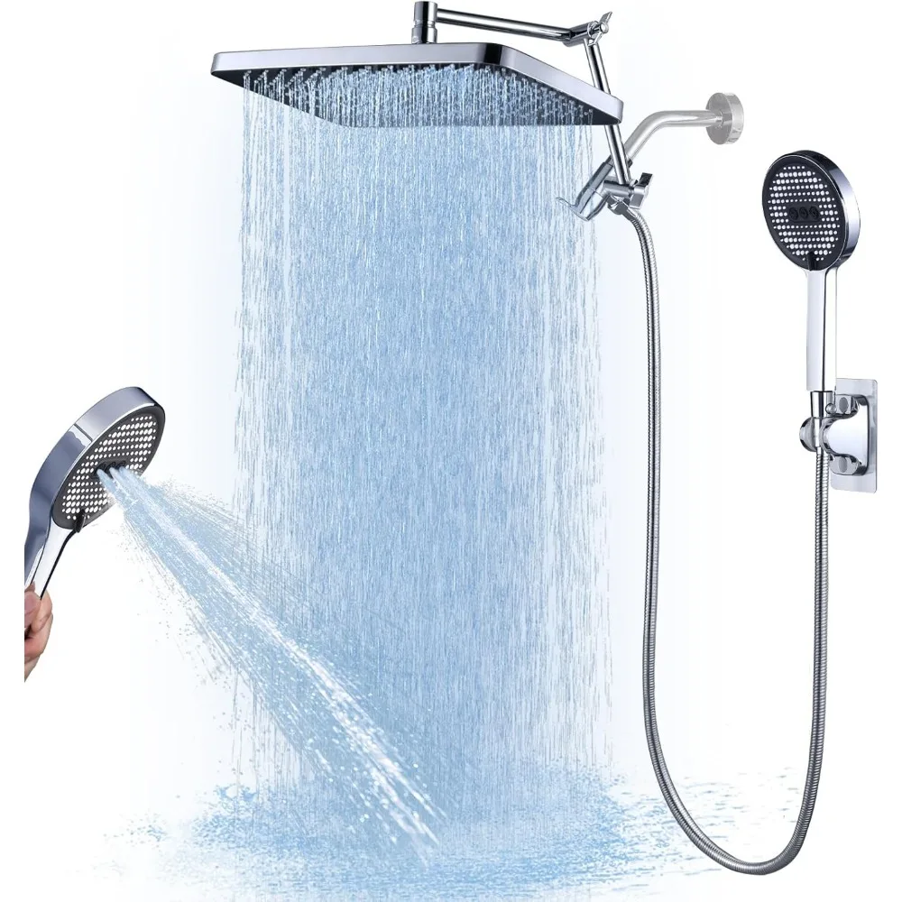 

13-дюймовая насадка для тропического душа высокого давления с ручным распылением, широкая насадка для душа с дождевой насадкой, двойной душ с удлинителем, ручная