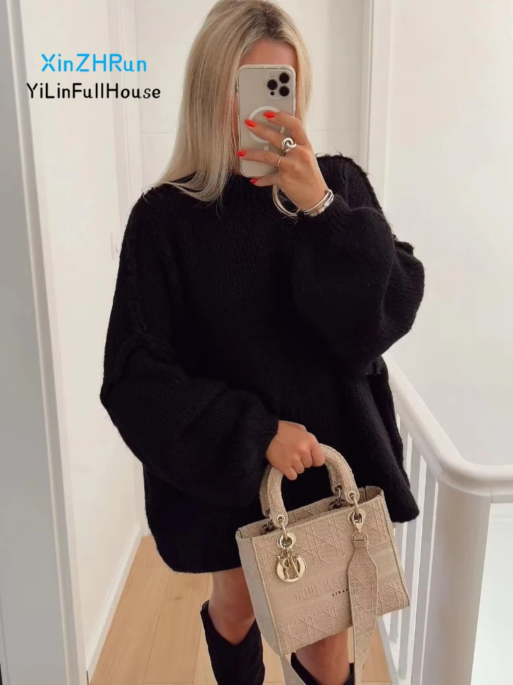 2024 Spring Autumn New Women's Fashion Style Round Neck Simple Style Thin Knitted Sweater Loose Casual Versatile Hooded Sweater