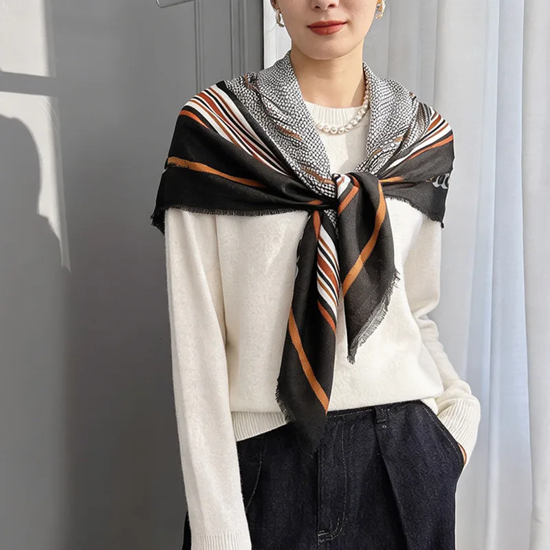 

Spring and Autumn High-End Geometric Striped Color-Block Scarf130x130Fashionable large square scarf shawl2026New Product