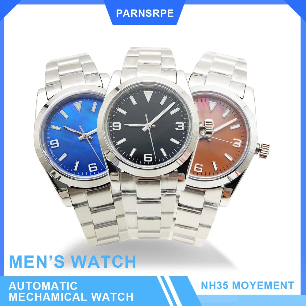 21 Colours 36mm Mechanical NH35 Mother of Pearl Dial Automatic Sapphire Men's Watch Luminous Steel Strap clocks