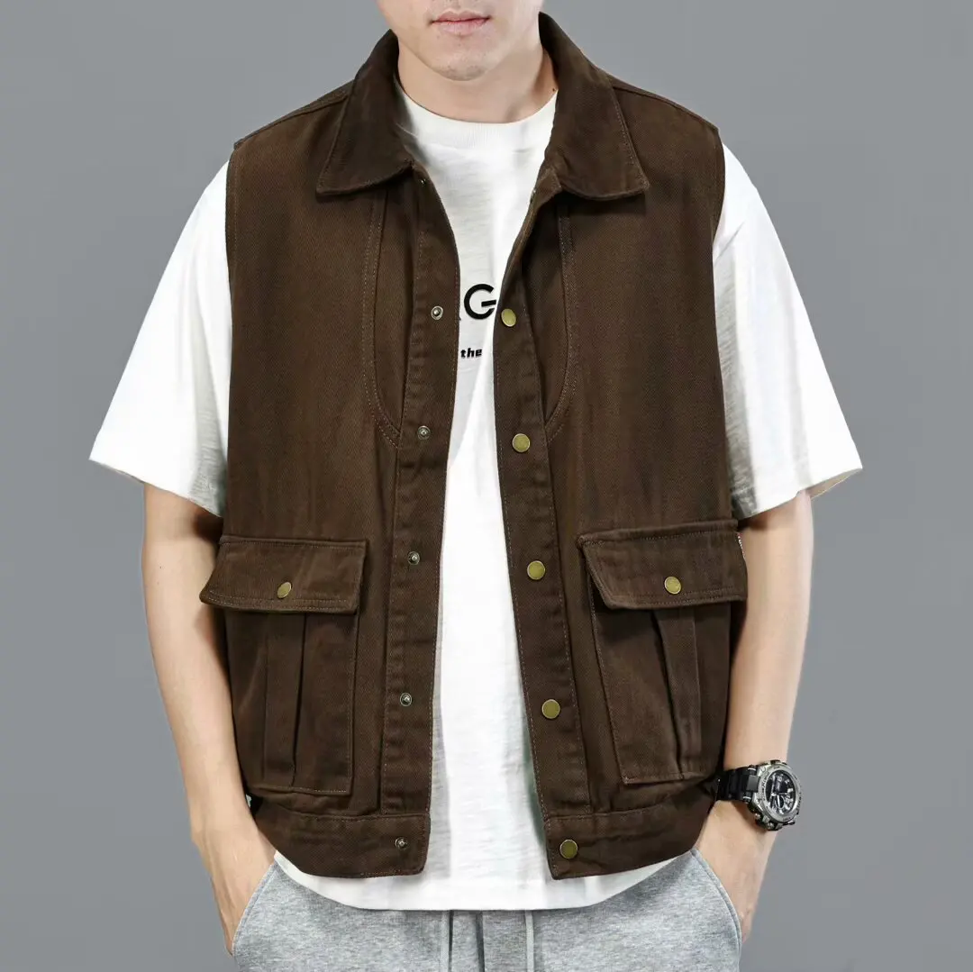 Sleeveless Multi-Pocket Denim Vest Men's Versatile Jacket
