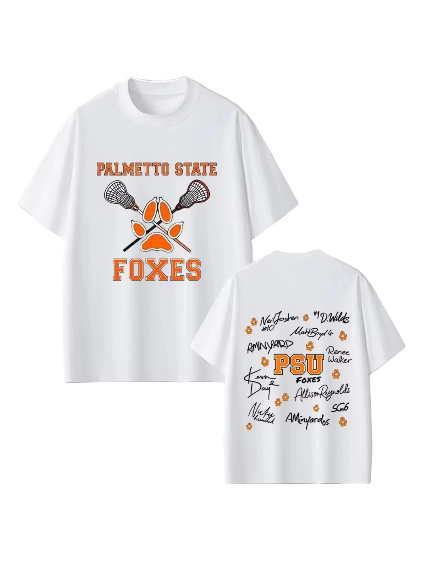 2026Lacrosse Fox Paw Print Graphic T Shirt Retro Cross Stick Animal Claw Logo Print Short Sleeve Cotton Unisex College Sport Top
