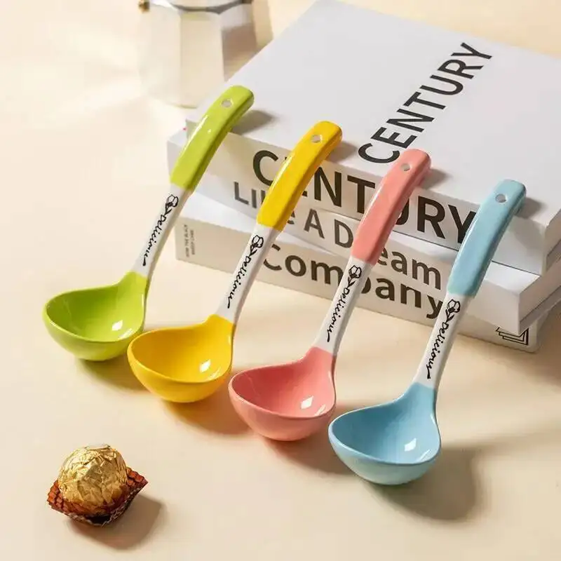 Ceramic Large Soup Spoon Ceramic Tableware Household Public Porridge Noodle Soup Spoon Kitchen Cooking Utensil
