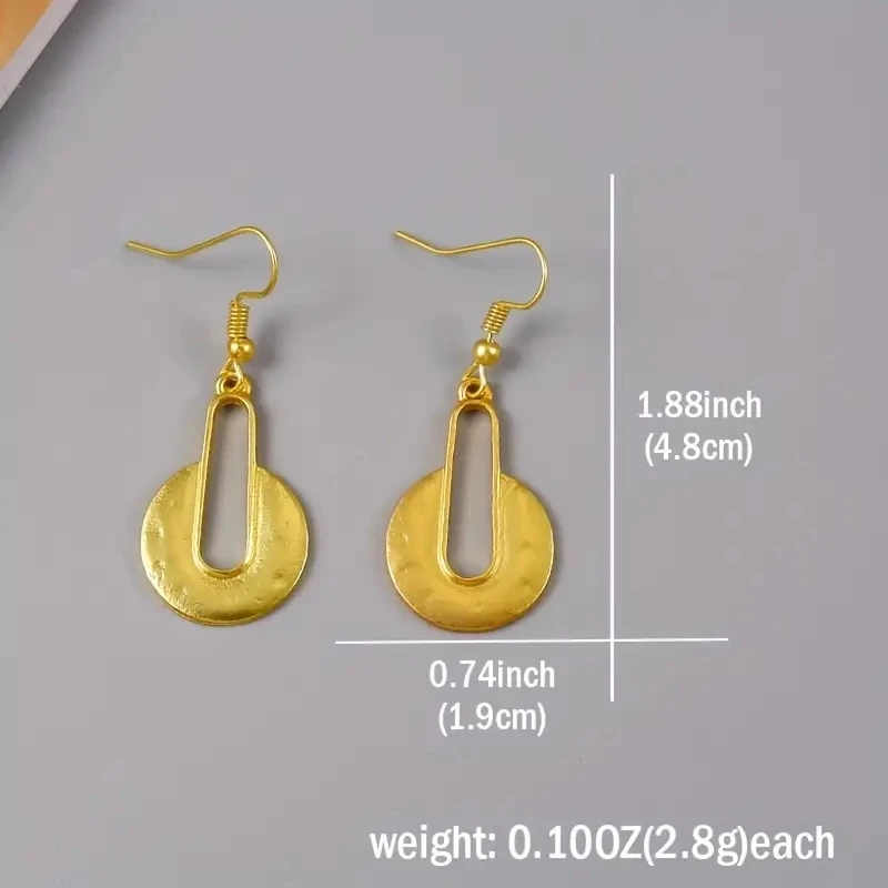 Classical Round Grave Hollow Gold Color Earrings for Women Metal Inlaid Dangle Earrings Jewelry Trendy Female Gift