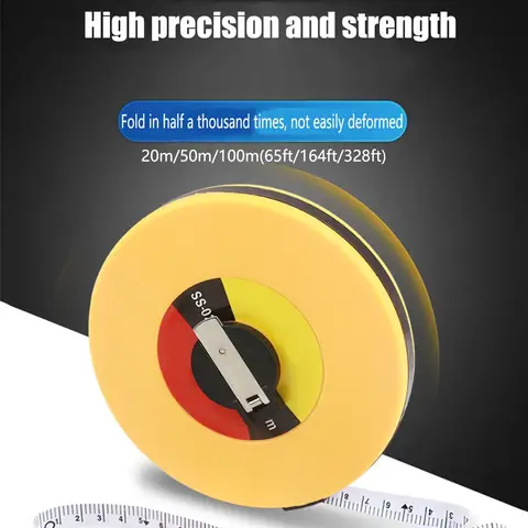20m/50m/100m(65ft/164ft/328ft) Long Fiberglass Tape Measure Double Face Printing Inch/Metric for Construction Work
