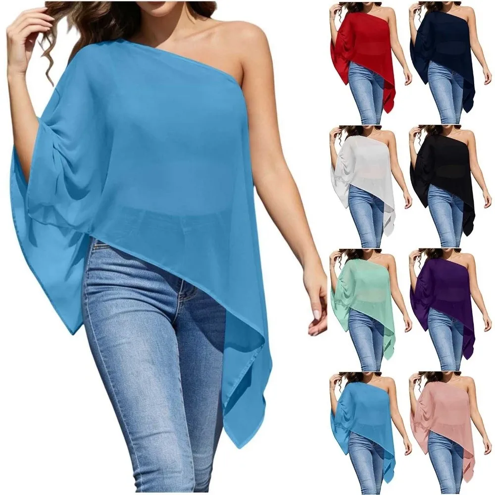 Wrinkle-Resistant Fabric Sun Protection Cover Up Wide Open Asymmetrical Pointed Batwing Sleeve Shirts Semi-Sheer