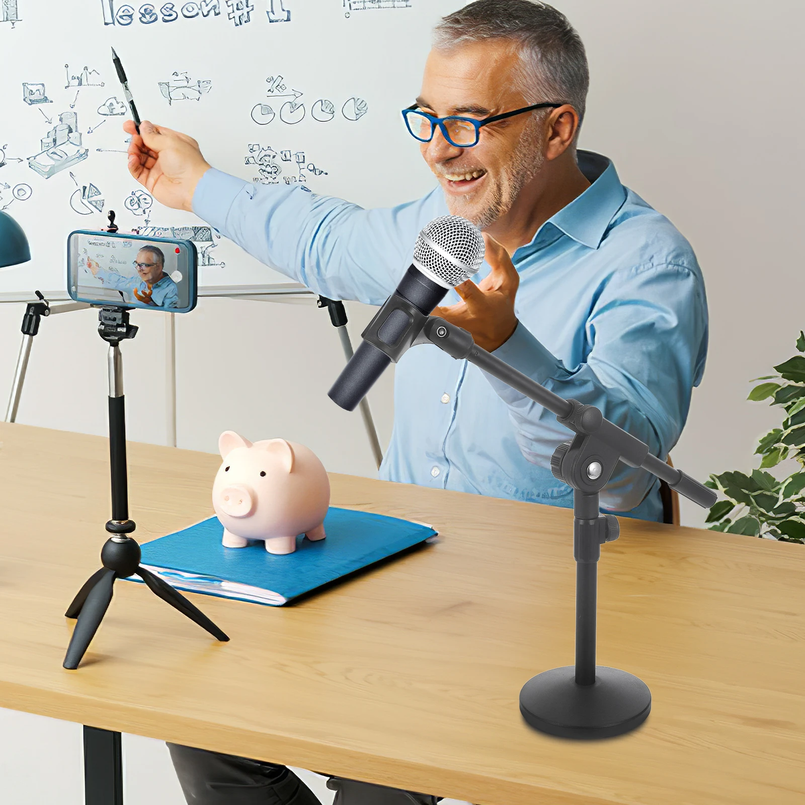 

Microphone Stand Desktop Heavy Duty Adjustable Round Base Durable Mic Holder Boom Mount Support