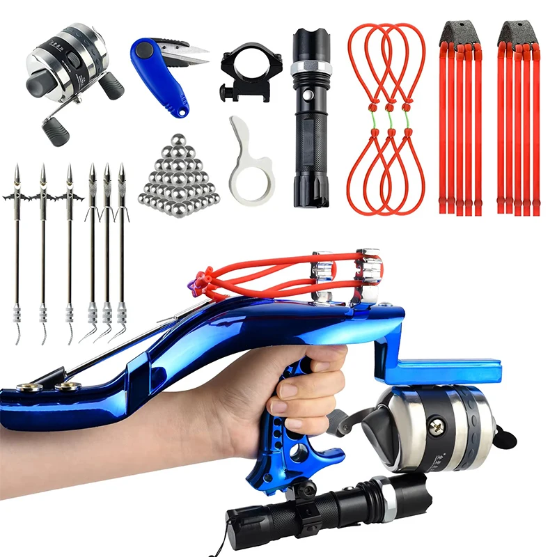 Professional Fishing Slingshot Handheld Kit with Scroll and 6 Darts Flashlight and Strong Magnetic Hunting Slingshot