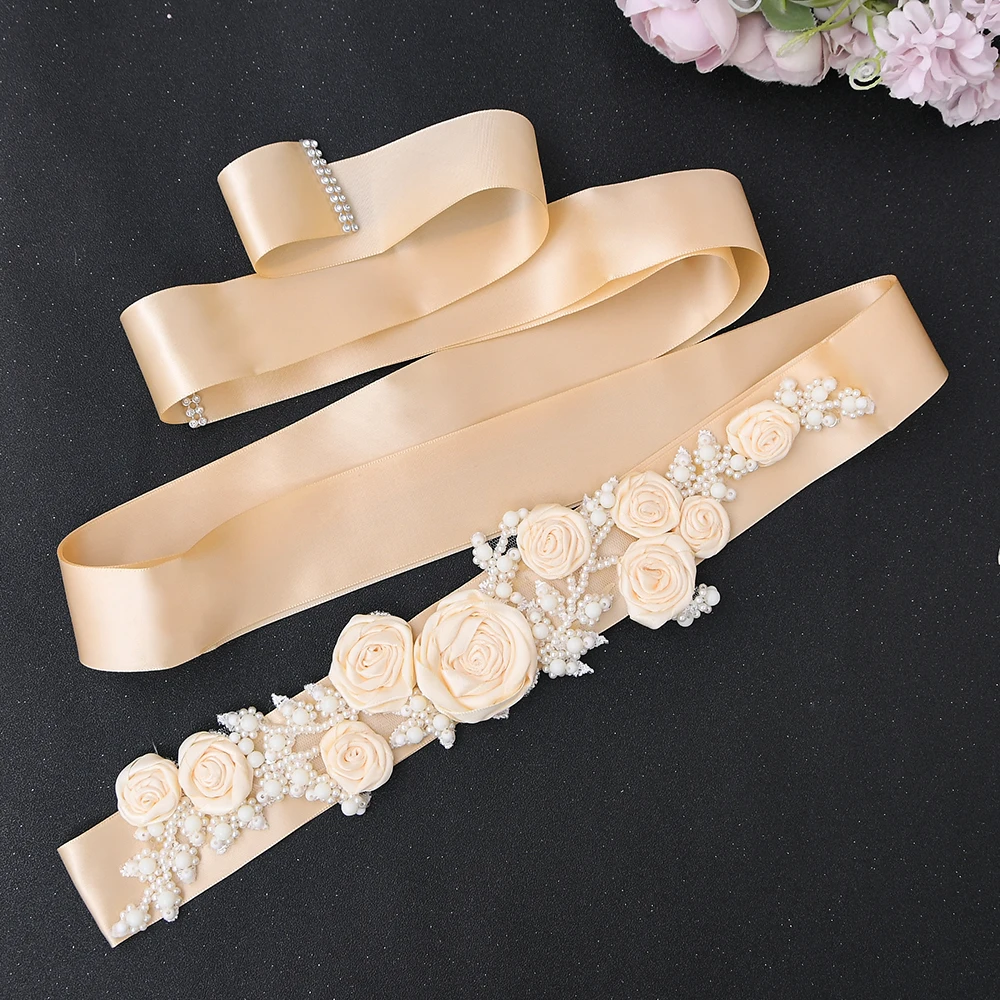 TOPCLS-Ceinture de robe de demoiselle d'honneur pour femmes, fleurs ivoire, perles, appliques, accessoires de décoration, EEN S323, environnement blanc, mariage, élégant