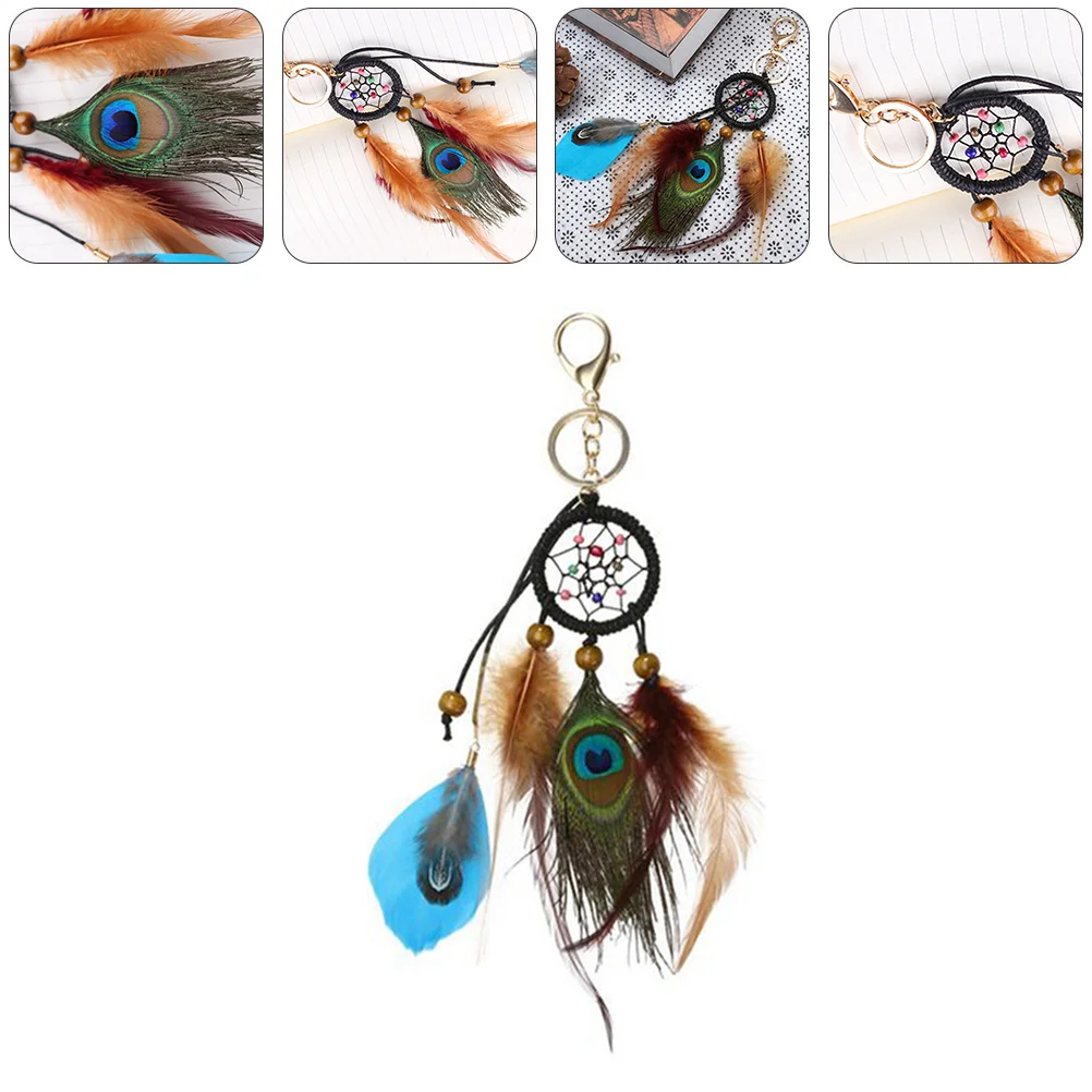 Car Key Holder Chain Fob Ring Decorations Dreamcatcher Peacock Keychain Rings