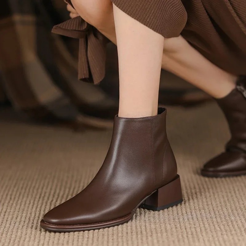 Women Ankle Boots Thick Heels Short Boot Fashion Winter Shoes Women Ins Autumn Daily Office Lady Footwear Size 34-40