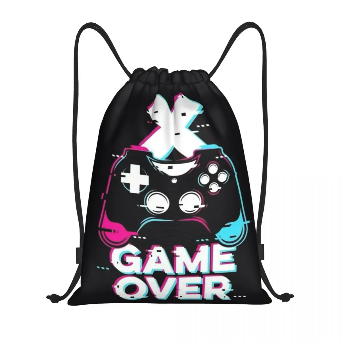 Custom Game Over Gaming Gamer Drawstring Backpack Sports Gym Bag for Men Women Video Game Controller Training Sackpack