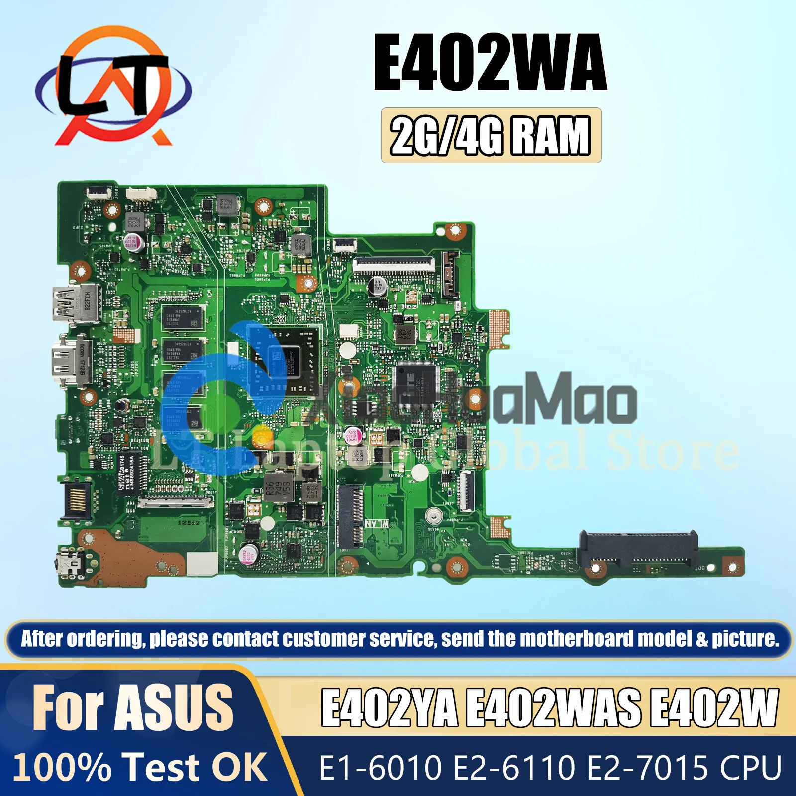 

E402WA Laptop Motherboard For ASUS VivoBook E402YA E402WAS E402W Mainboard with E1-6010 E2-6110 E2-7015 2G/4G RAM 0G/32G/64G SSD