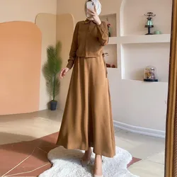 2 Piece Set Skirt Suits Muslim Fashion Abaya Women Outfits Luxury Long Sleeve Tops And Pleated Skirts African Party Dresses