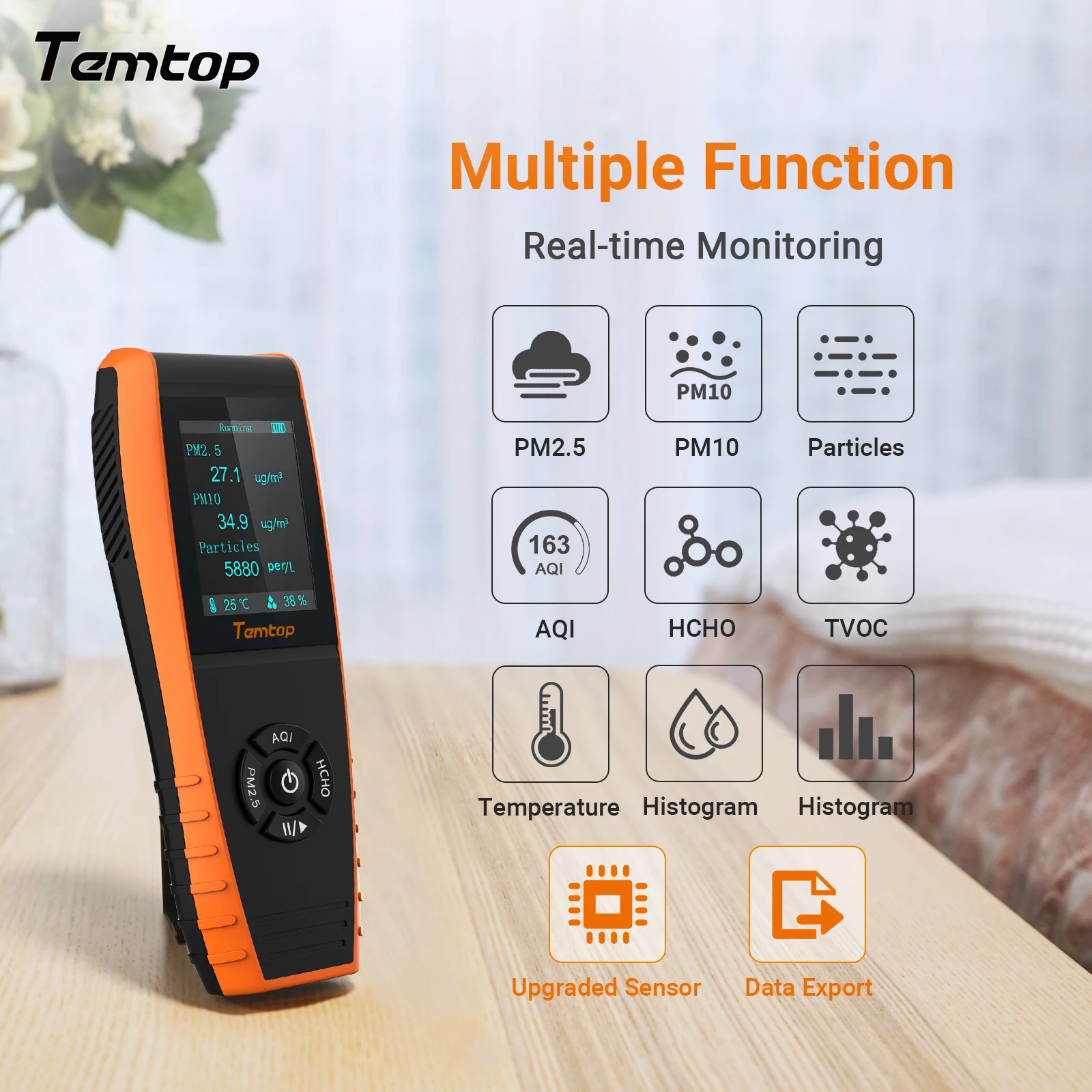 Rivelatore professionale del Monitor della formaldeide della LKC-1000S + 2a generazione di Temtop con l'esportazione di dati di HCHO/PM2.5/PM10/TVOC