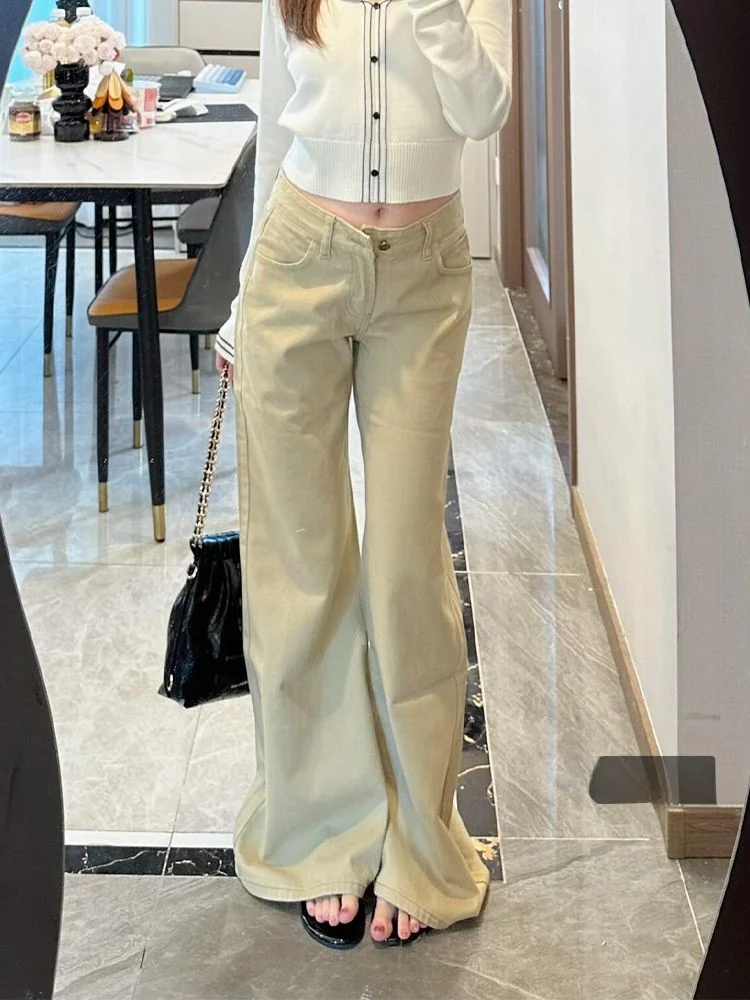 

Slim Fit Khaki Denim Jeans Women's Summer New Thin American Style Micro Flared Pants Straight Leg Low Waist Denim Cloth