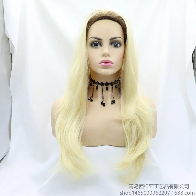 

Женский машинный парик из реалистичной кожи головы, золотой синтетический высокотемпературный парик из розового волокна с внутренней сеткой