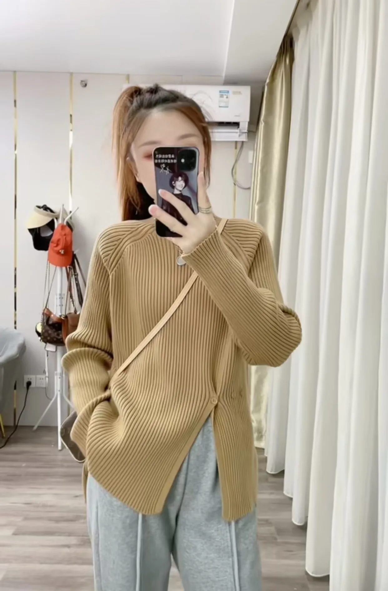 

Женский осенне-зимний вязаный свитер с разрезом и высоким воротником, ленивый базовый слой, маленький размер, универсальная корейская версия