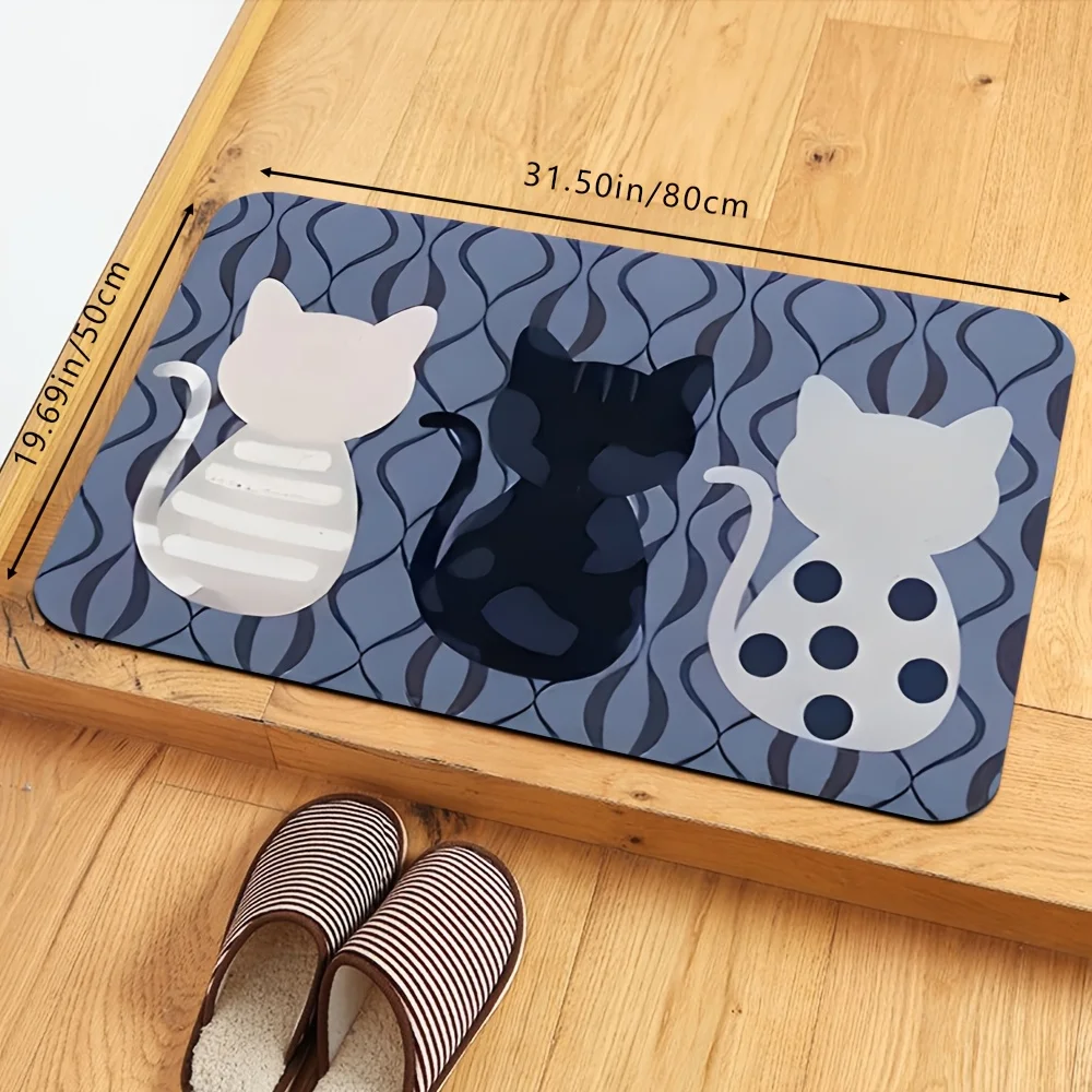 Cute Cat Silhouette & Paw Print Doormat - Natural Coir Entrance Mat for Pet Lovers, Non-Slip Indoor/Outdoor Floor Rug view 6