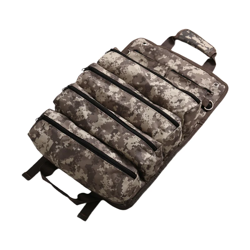 A64Z Tool Roll Tool Organizer Carrier Bag Multi Pocket Electrician Hanging Motorcycle Jungle Color