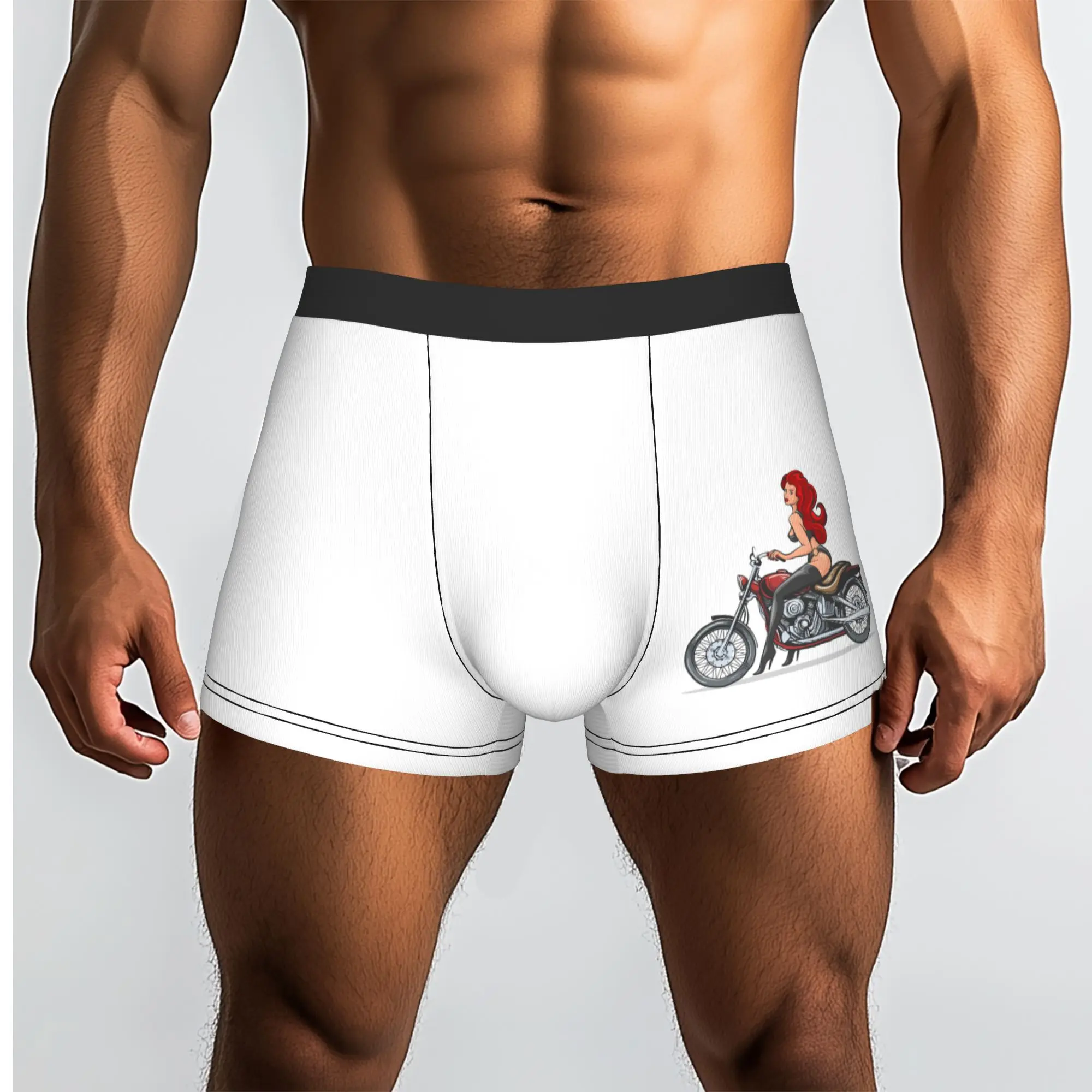 Customized Sexy Girl on Vintage Motorcycle Boxer Shorts For Men 3D Print Cartoon Mobile Bike Underwear Panties Briefs Stretch
