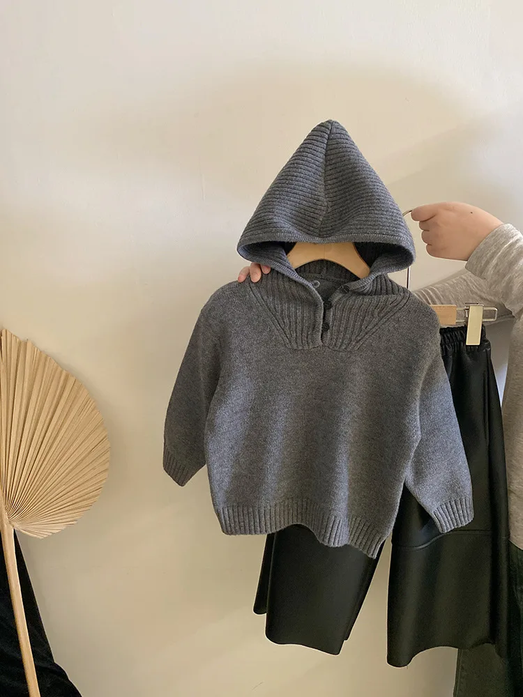 

Casual Autumn Winter New Fleece Lined Hooded Knit Sweater Fleece Warm Leather Pants Set