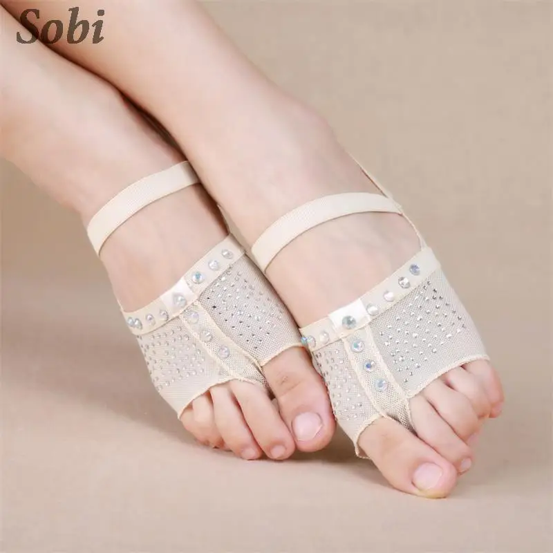 Belly Dancing Foot Thong for Women Inlaid Rhinestone Heel Protector Shoes Toe Pads Professional Ballet Dance Shoes Accessories