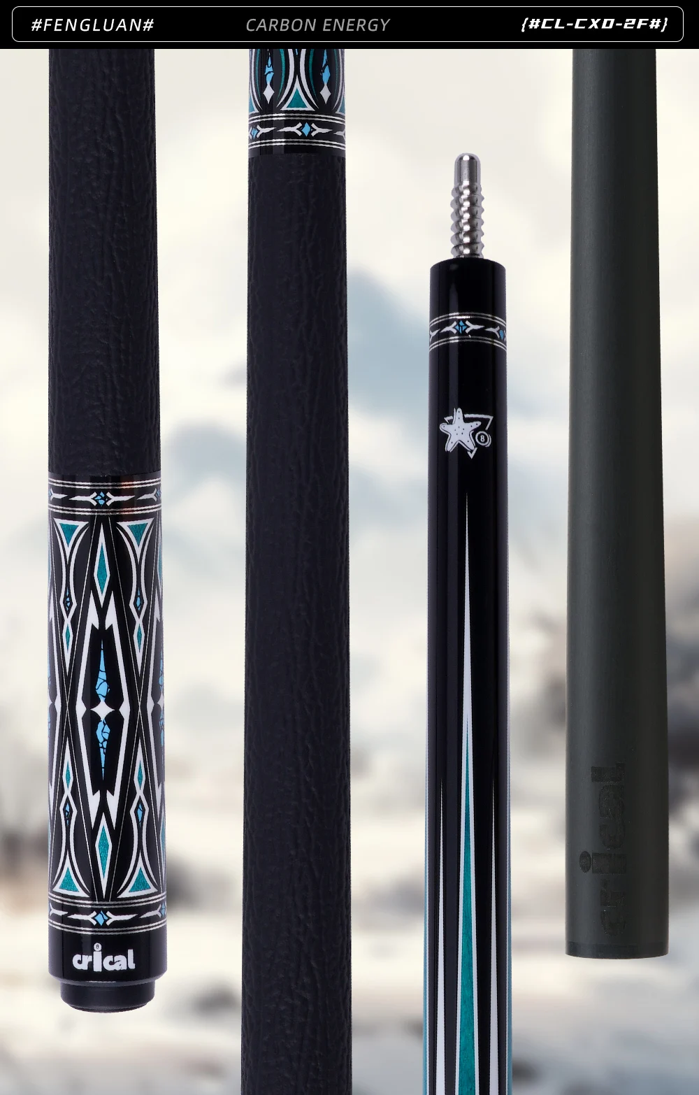 Poolqueue mit Carbonfaser-Schaft, geringer Ablenkung, Lederummantelung, 58 Zoll, 12,5 mm Spitze, 3/8x8 Verbindung, CL-CXD 8/9 Ball, CRICAL – Detail 12