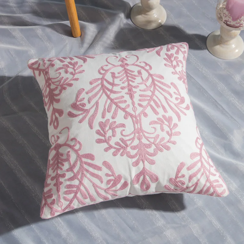 2-Piece Pink Cotton Canvas Pillowcase 45*45cm Embroidered Modern Geometric Embroidery Pillow Cover Living Room Cushion Case
