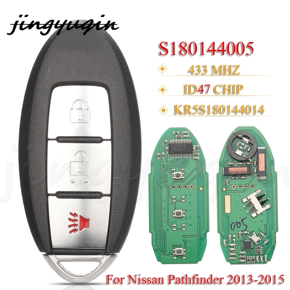 

jingyuqin S180144005 3BNT Proximity Smart Key Fob 433MHz ID47 For Nissan Pathfinder 2013 2014 2015 KR5S180144014