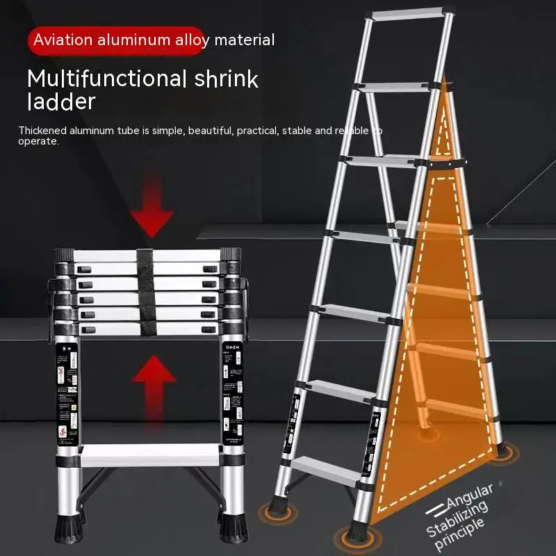 Extensão de escada de alumínio telescópico Escadas retas portáteis dobráveis Ferramentas domésticas multiuso