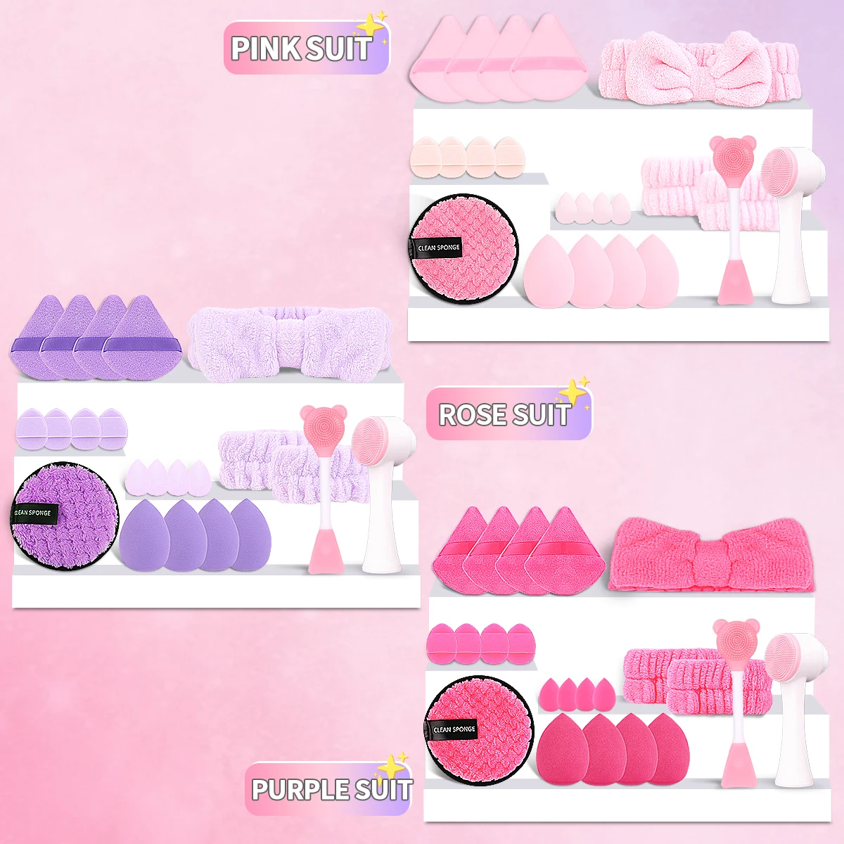 Combinaison bouffante de poudre de beauté 22 pièces, mise au maquillage, maquillage quotidien et visage propre, adaptée à l'envoyer des copines.