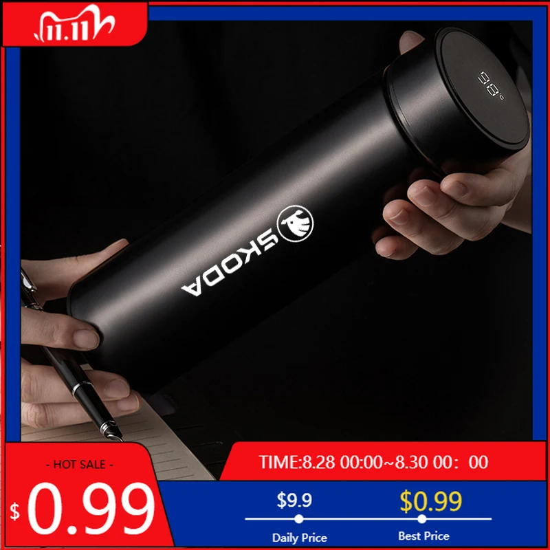 

Наклейка на автомобиль, эмблема автомобиля, умная термокружка для кофе, 500 мл, нержавеющая сталь, для Skoda Octavia, Fabia, Kamiq, Kapoq, Kodiaq R