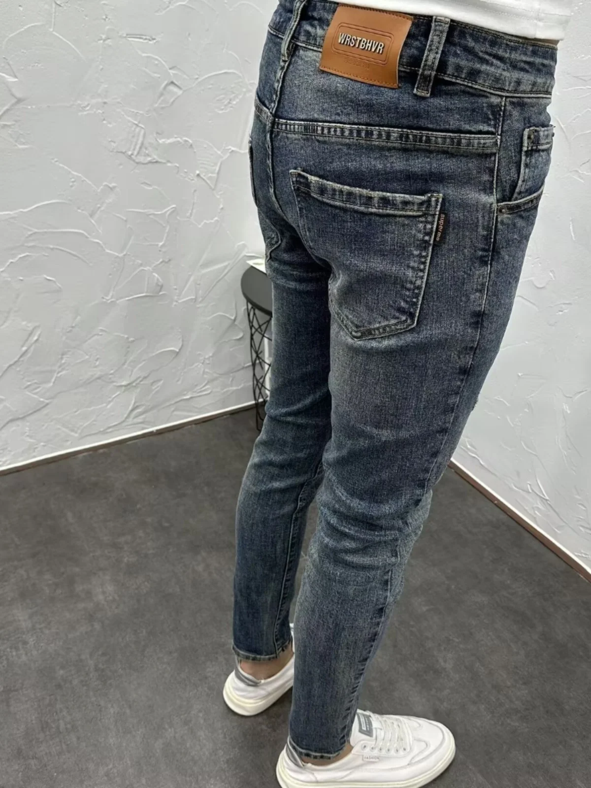 

High-End Slim Fit Men's Jeans Casual Long Pants Spring Autumn Korean Style Elastic Youthful Trendy Water Washed mid Waist