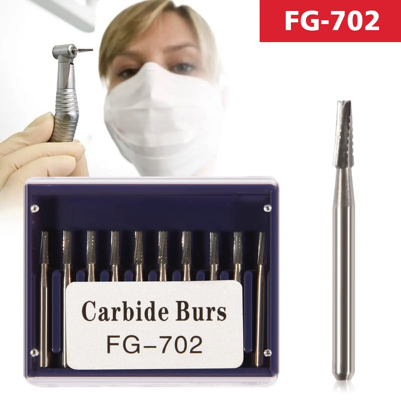 10 Stuks/1 Doos Tandcarbide Staal Burs Kegel Boor Fg Voor Hoge Snelheid Handstuk FG-702