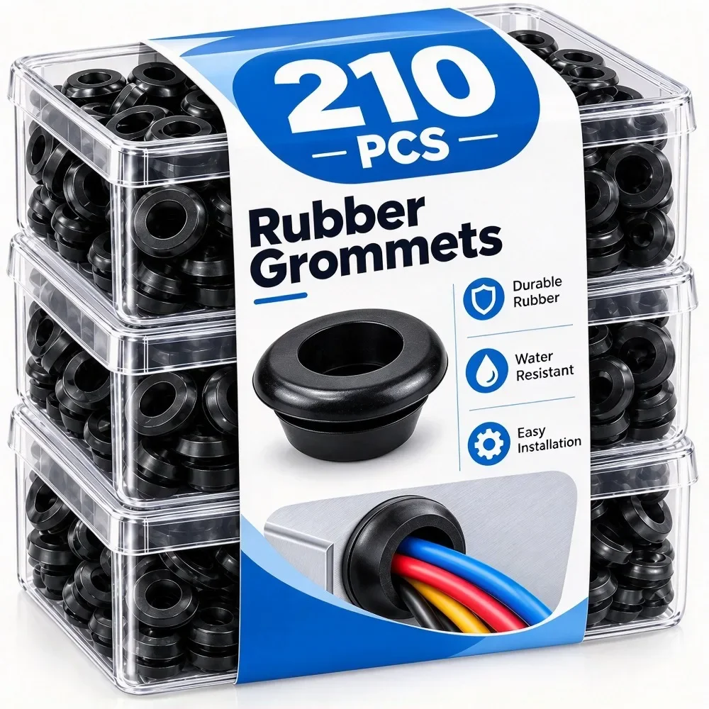 210/70PC Rubber Grommet Assortment Kit Cable Anti Friction Wiring Hole Plug Wiring Blanking Grommet Plumbing Gasket Black O-Ring
