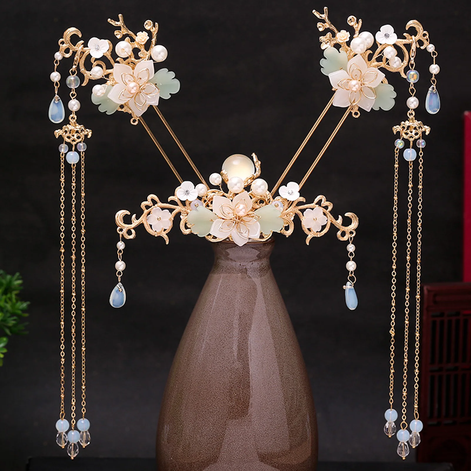 Hairpin Set with Tassel Design Lightweight Alloy for Weddings and Traditional Events