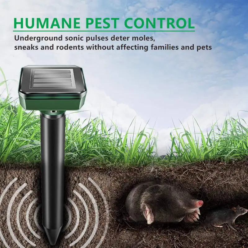 Ultrasonic Solar Power Animals Waterproof Repellent for Outdoor Pest Rodent Gopher Deterrent Vole Snake Chaser