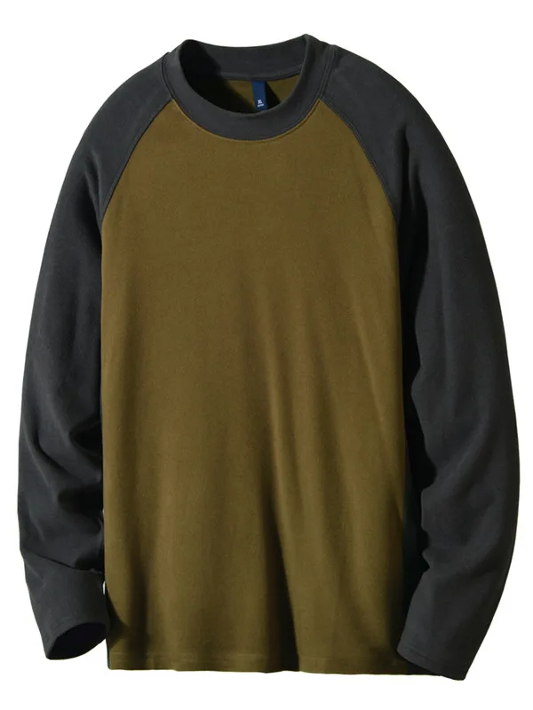 

Men's Long Sleeve Casual T-Shirt Loose Fit round Neck Autumn Winter New Style Japanese Simple Sweatshirt Color Block Trendy