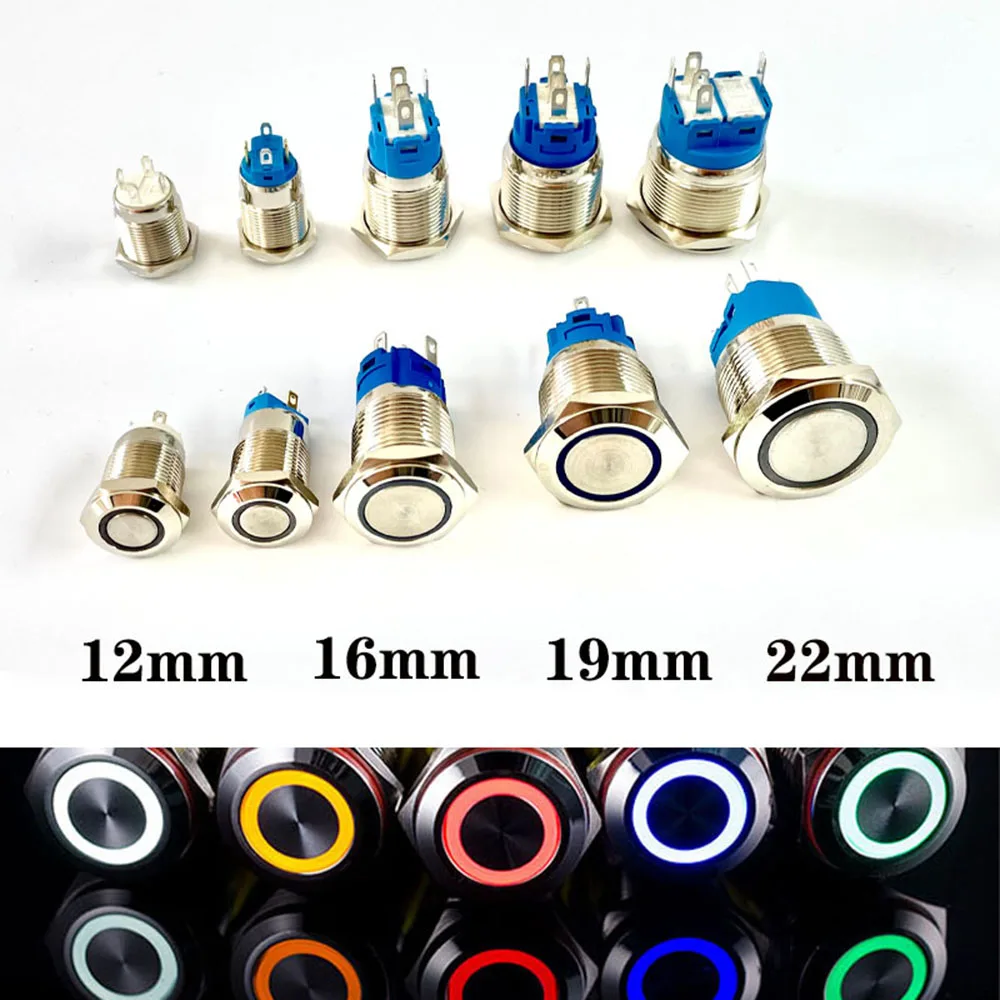 

12/16/19/22mm Anti-Vandal Button 12 V with Fix, No Fix On/Off, Metal Push Button Switch