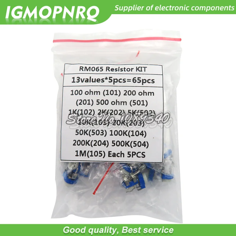 13value*5PCS=65PCS RM065 Potentiometer Adjustable resistor 100/200/500/1K/2K/5K/10K/20K/50K/100K/200K/500K/1M Potentiometer kit