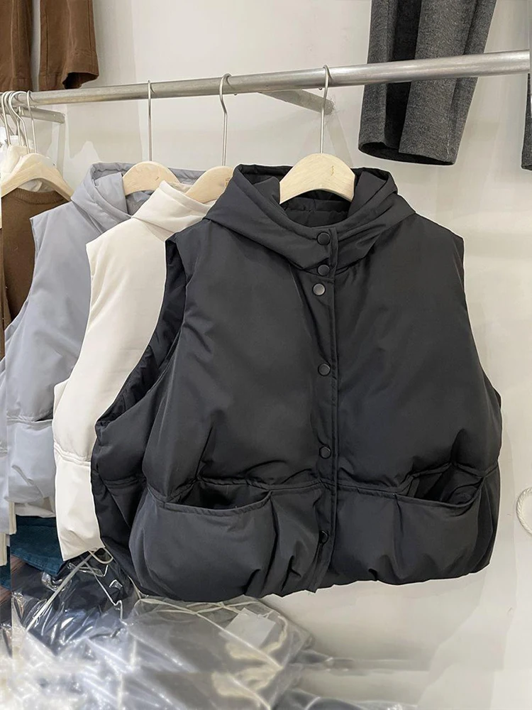 

Women's down Cotton Vest Thiened Winter Coat with Hat Bread Sle Outerwear Commute Sle Regular Length Single Button