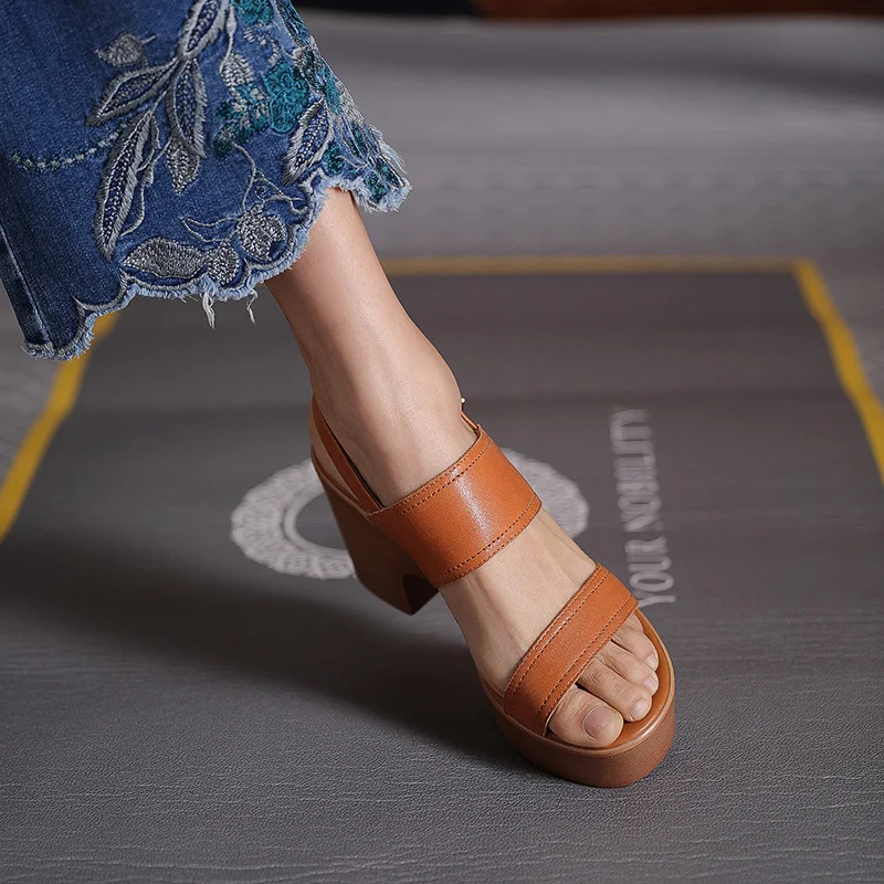 Women Shoes Roman Style Pumps Summer Sandals Chunky Heel Sheepskin Ladies Shoes Thick Platform Sandals With Buckle