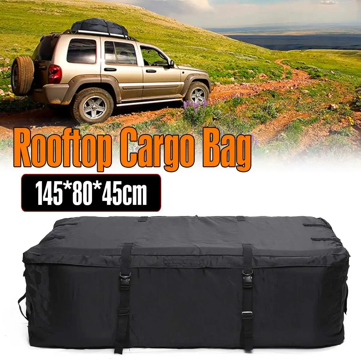 Waterproof Car Roof Top Bag Roof Bag Rack Cargo Carrier Luggage Storage Travel 145x80x45cm 400D Oxford Cloth with Buckle band