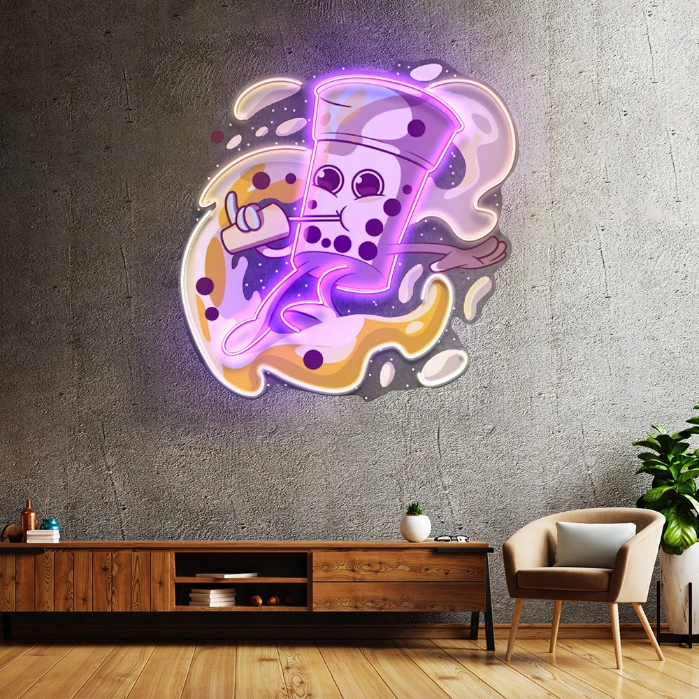 Boba Coffee Surfing Neon Light Custom Fast Food Drink Pub Coffee Bar Shop Wall Decor Personalized Gift Restaurant Welcome Sign