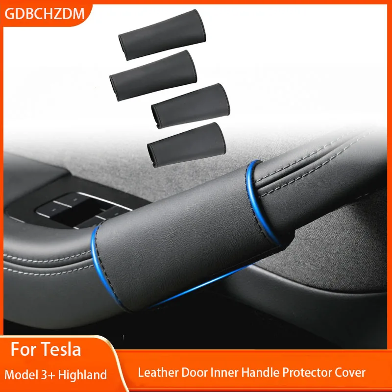

Для Tesla Model 3 Highland 2024 4 шт., защитная крышка для внутренней ручки двери автомобиля, кожаная модель 3 перчатки для дверных ручек, аксессуары