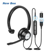 New Bee H365 Office Headphone USB Wired Study PC Call Center Business Headset 3.5mm Earphones Microphone Mic Mute Noise Cancell