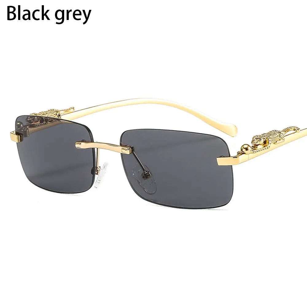 

Fashion UV400 Clear Cheetah Decoration Shades Rimless Rectangle Sunglasses Ocean Lens Sun Glasses