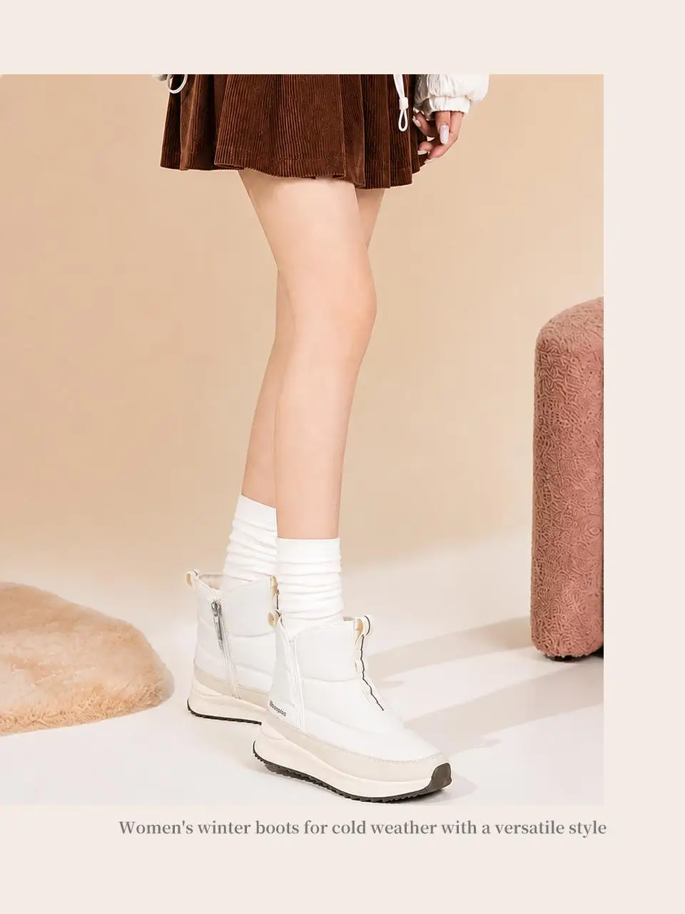 Baasploa Damen-Winter-Schneestiefel, warme Plüsch-Stiefeletten für Damen, bequeme, rutschfeste Baumwollschuhe mit Reißverschluss, wasserabweisende Freizeitschuhe – Detail 9
