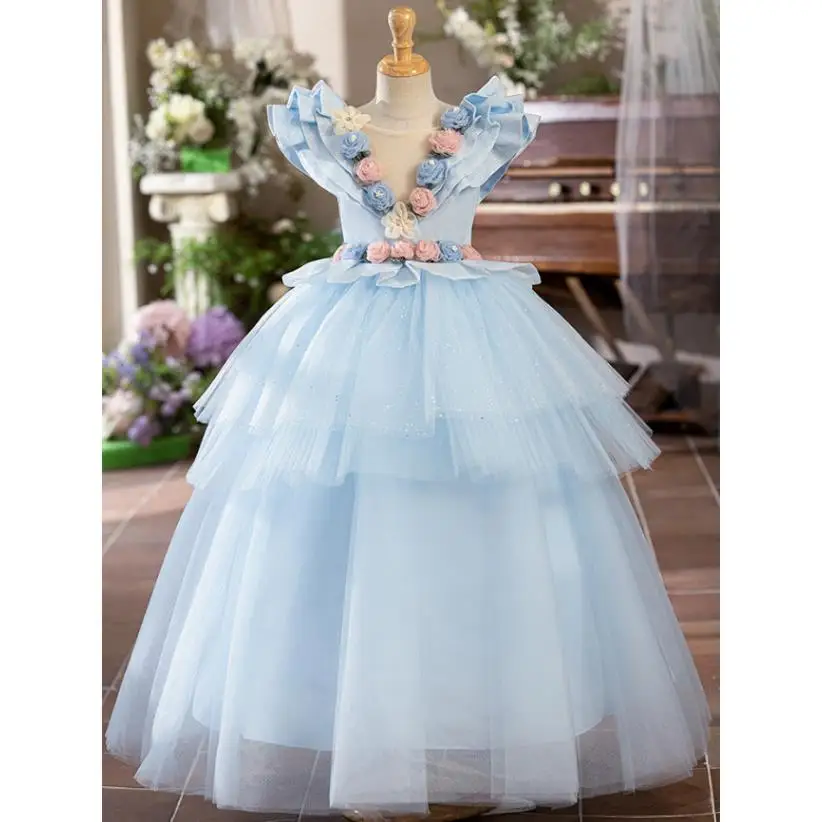 Children's Princess Evening Gown Host Piano Performance Wedding Birthday Girl Party Dress A4149 Vestidos Bridesmaid Dress